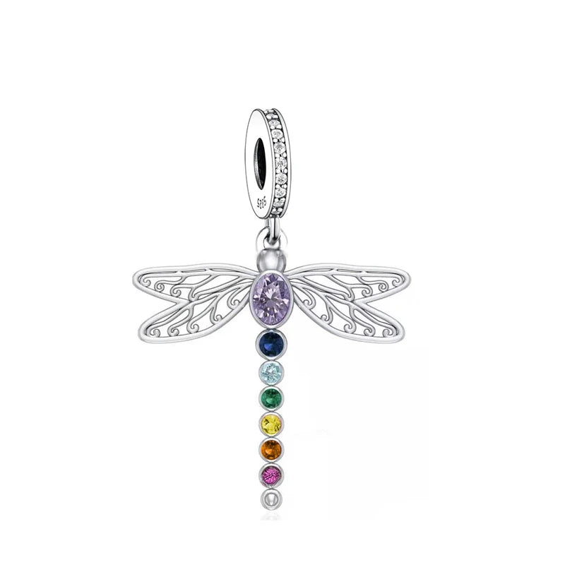 925 Silver Dragonfly Chakra Yoga Beads Charm Fit Original Brand Charms Bracelets for Women Jewelry Making