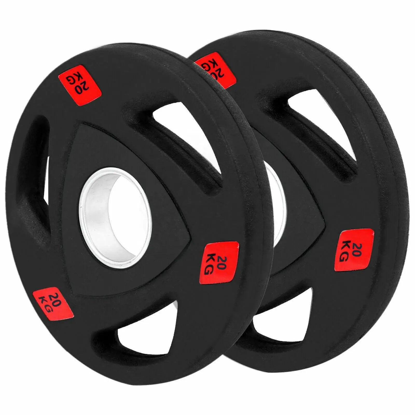High Quality 2.5lb to 25lb Rubber Coated Tri Grip Durable Barbell Plates 20kg to 15kg Plate Set for Training