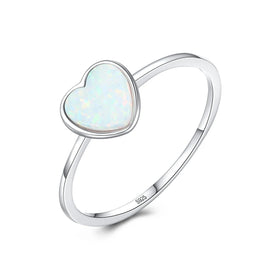 Fashion White Blue Opal Stone Ring 925 Sterling Silver Opal Heart Shape Ring Jewelry for Women