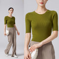 Seamless 100% Pure Wool Cute Solid Three-Quarter Sleeve Crew-Neck Knit Top Women's High-End Base Layer MegaBDM