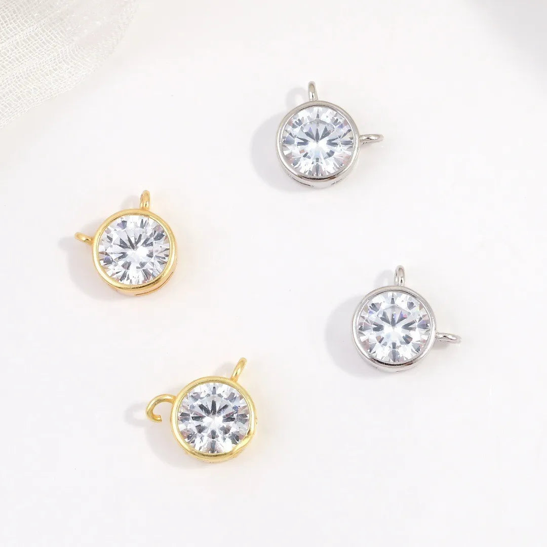 S925 Sterling Silver Zircon Round Pendant Jewelry Necklace Bracelet Doule Loop Connector Charms
