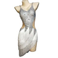 Shiny Sleeveless Silver Crystal Tassel Party Celebration Mini Dress Women Hollow Out Latin Dance Stage Costume Club Prom Dress