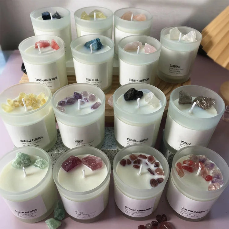 Wholesale Luxury Crystal Candle Infused Gem Healing Spiritual Chakra Natural Soy Wax Handmade Holiday Thanksgiving Diwali Easter