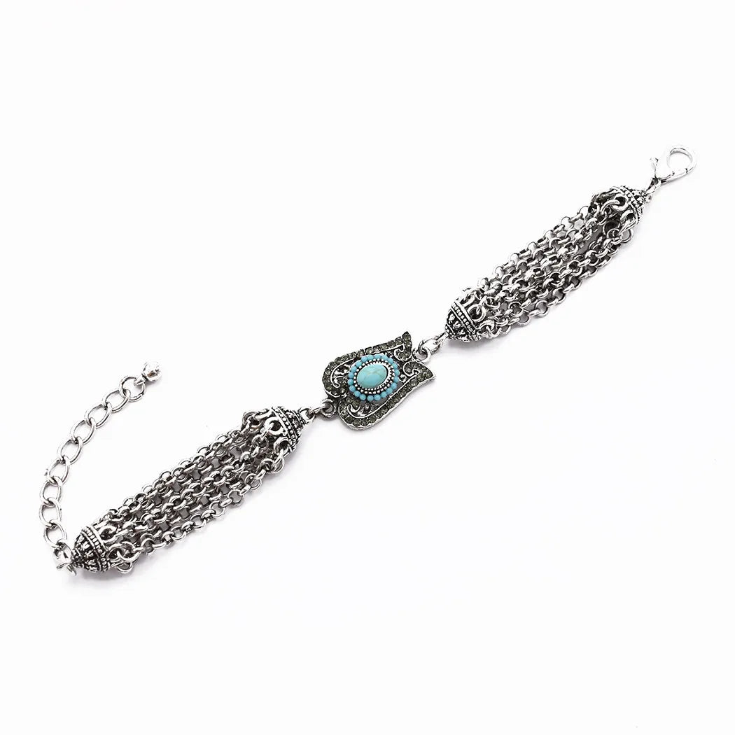 Bohemian Silver Alloy Rhinestone Flower Bracelet