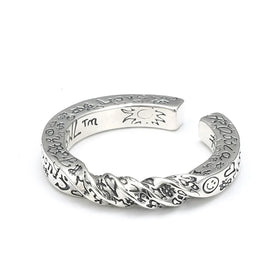 AA01100 Retro Thai Silver Plated Finger Ring for Men Women Personalized Twisted Line Letter Graffiti Ring Open Adjustable Ring