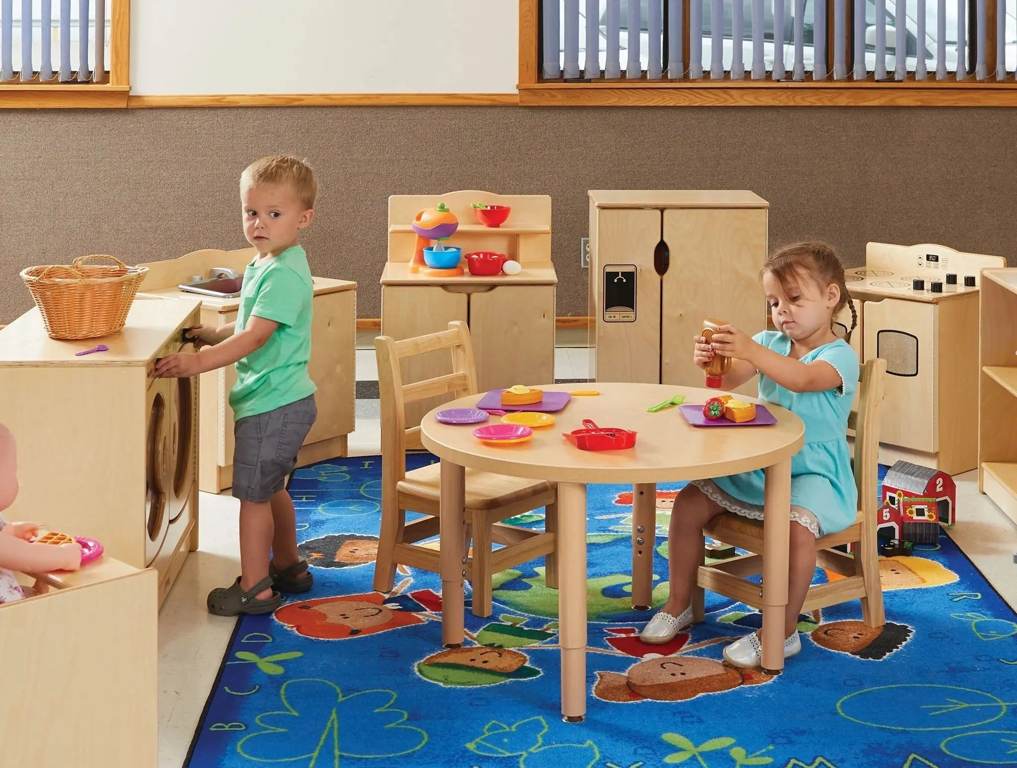 Plywood Wood Kids Study Table Children Wooden Furniture Sets Fashion Dining Round Table for Preschool montessori furniture