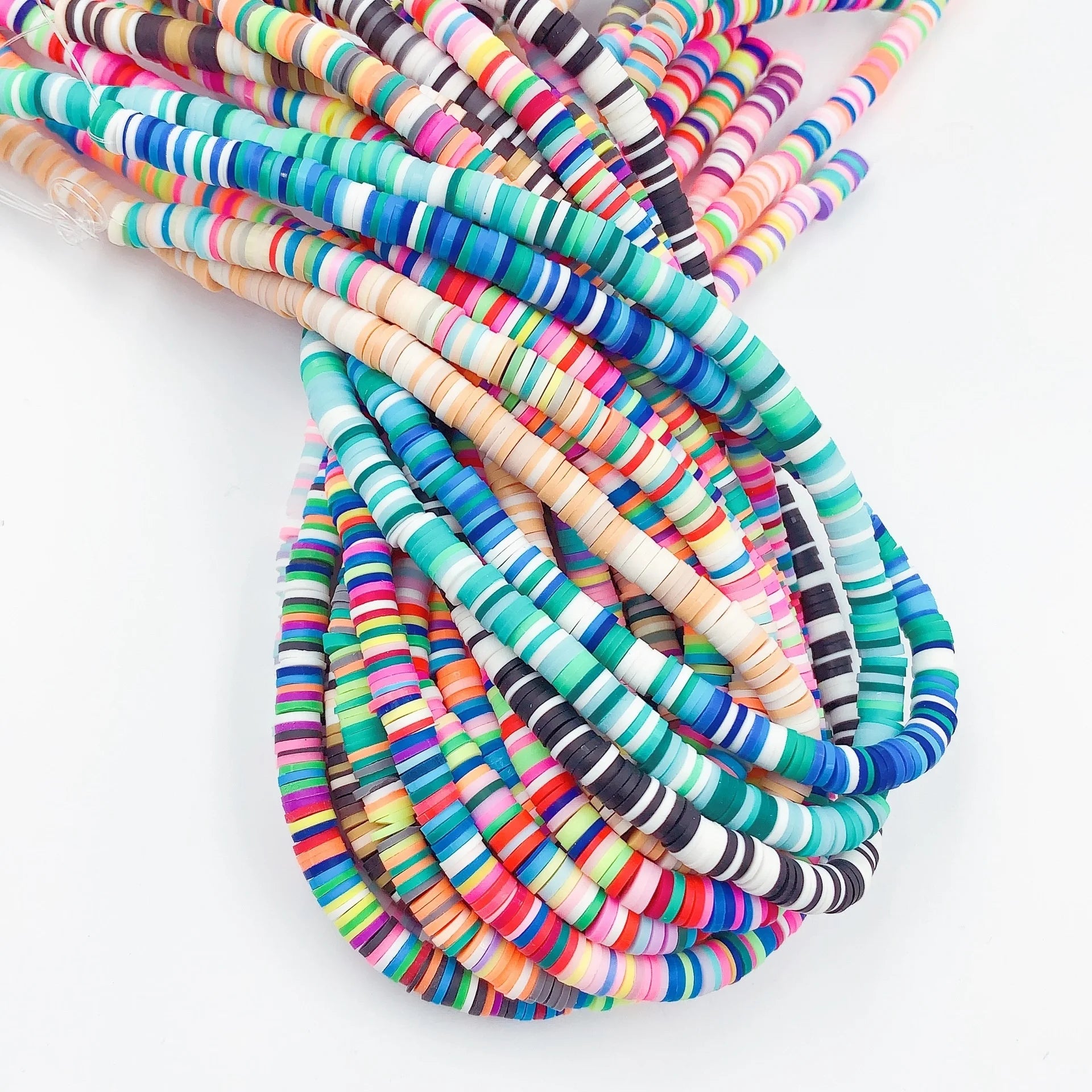 Flat Round Polymer Multi-color Clay Beads Loose Space Slices for Kids Bracelet DIY Accessory