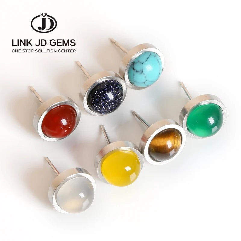 Hot Selling Handmade Lovely Silver Plated Quartz Earrings 10mm Natural Tiger Eyes Agate Stone Stud Earrings Women Party Gift