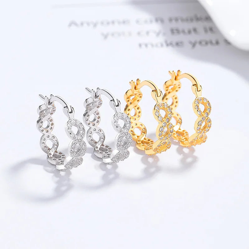 Fashion Earrings Jewelry 925 Sterling Silver Earrings Figure 8 Eight Shape Diamond Zircon Gold Plated Hoop Earrings Women