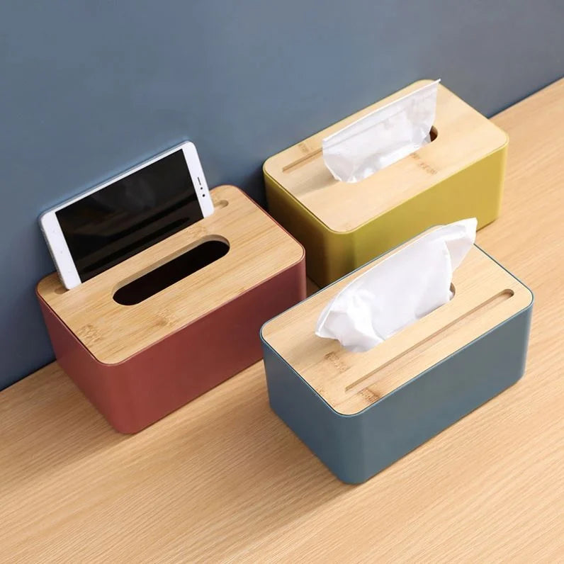 Bamboo Can Put Mobile Phone Tissue Box Simple Living Room Household Drawer Tray Napkin Box Remote Control Storage Box