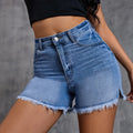 Women's Plus Size 3XL High Waist Logo Printed Breathable Denim Shorts Vintage Style Straight Elastic Regular Fit Ripped Tassel