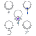 Stainless Steel Septum Nose Piercing Helix Cartilage Rook Hoop Earring Moon Star Hinged Clicker Segment Nose Ring Body Jewelry