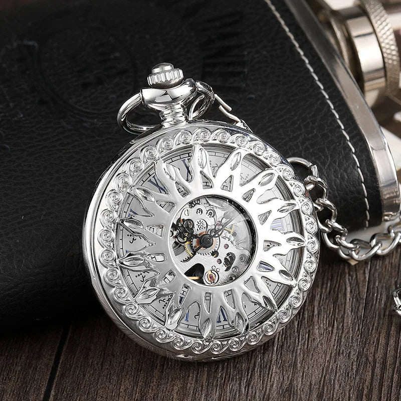 Retro Roman Frame Pocket Watch Flower Automatic Mechanical Pocket Watches