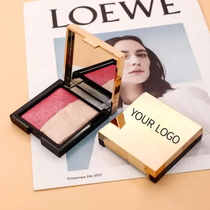 2023 New Product 2 in 1 Red Blush Golden Highlighter Mineral Powder OEM Support Custom Logo Long Lasting Oil Control Waterproof
