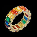 Colorful Cubic Zirconia Statement Jewelry Brass Rainbow CZ Eternity Ring for Women
