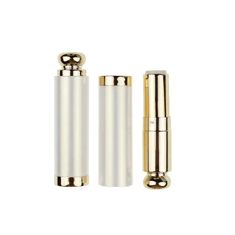 Wholesale Stock Goods Pearl White Print UV Iridescence with Gold Color Lipstick Tube Container Packaging