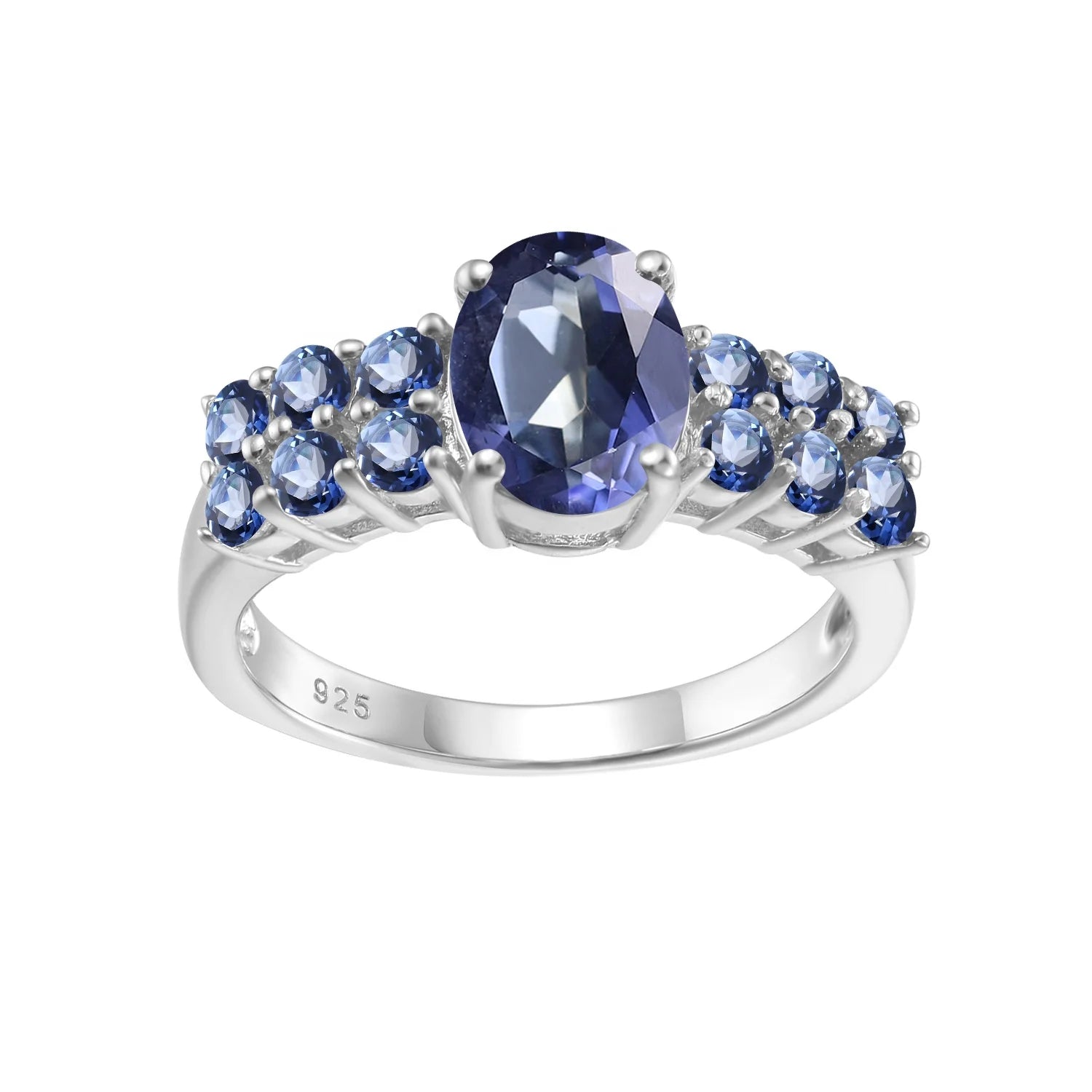 Wholesale 925 Sterling Silver Rings Natural Mystic Quartz Iolite Blue Jewelry Gemstone Luxury Band Ring Mans