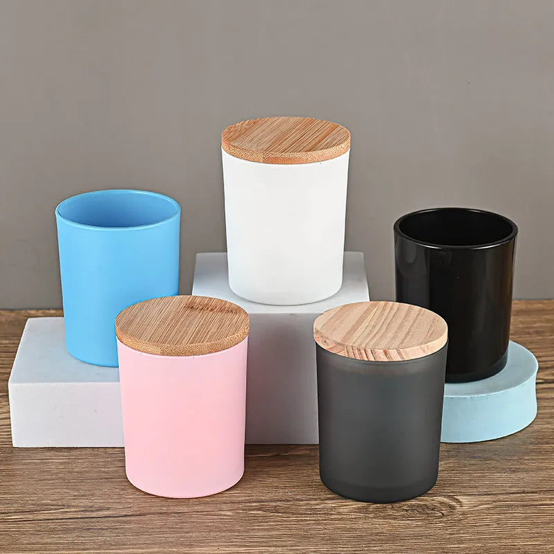 Empty 200ML Glass Colored Christmas Thick Wall Candle Vessels Holders Jars with Bamboo Lids and Box