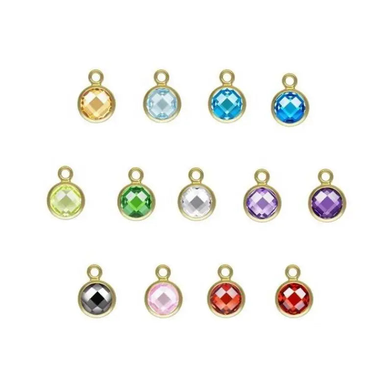 GP 4mm 6mm 8mm DSCB Charm 14k Gold Filled Birthstone Stone Bezel Zircon Checkerboard Permanent Jewelry Chains Making Wholesale