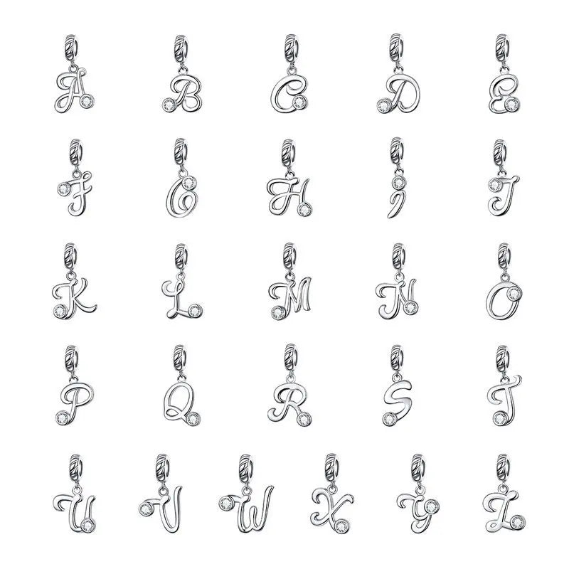 European Initial Letter Hanging Charm Bead for Bracelet Bangle Necklace Jewelry
