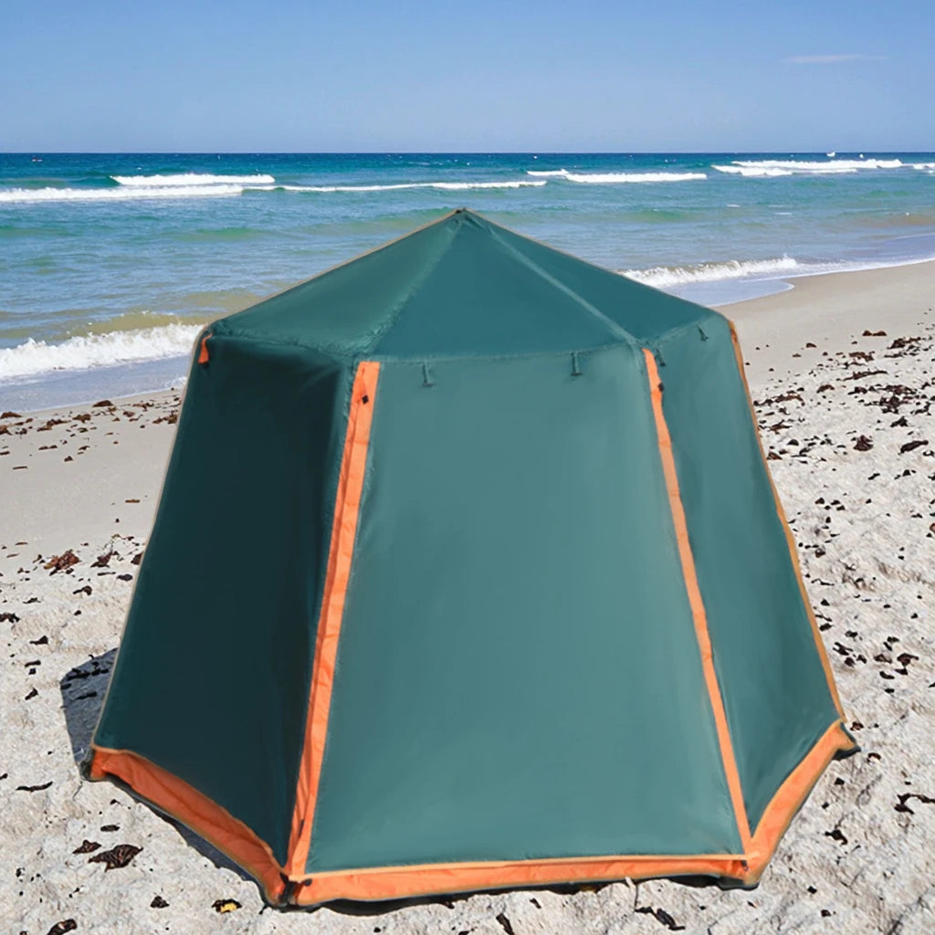 Outdoor Camping Automatic Tent for 4-5 People with Hexagonal Aluminum Pole & Double Beach Mosquito Net for Beach Outings