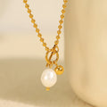 Wholesale Stainless Steel 18k Gold Plated Toggle Clasp Chain Necklace OT Freshwater Pearl Pendant Necklace for Women