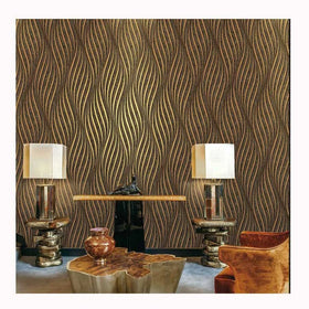 Latest Gold and Brown Luxury Wave Stripe Embossed Vinyl Wallpaper Living Room Decor Wall Covering Home Decoration Wallpaper