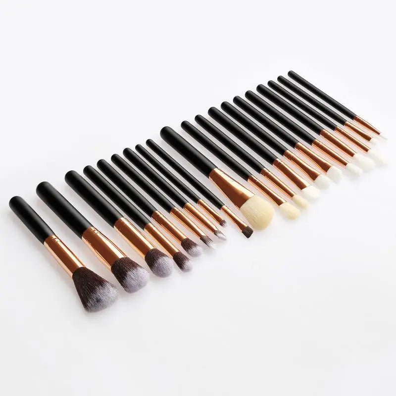 Professional 20-Piece Makeup Brush Set Black Gold Wood Handles Synthetic Hair Face Eye Makeup Includes Concealer Shaving Brush