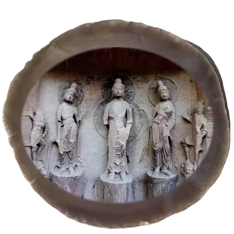 Huiying Drink Cup Mat Buddha Stone Painting Coasters with Gold Edge for Home Decoration Dish