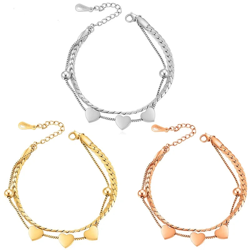 High-quality Heart Bracelet Ins Niche Design Multi-layer Winding Net Red Titanium Steel Bracelet Female Bracelet Jewelry