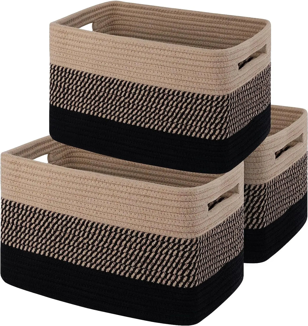 QJMAX Eco-friendly Modern Woven Storage Baskets with Cotton Rope for Living Room Organization-Space Solution for Toys & Towels