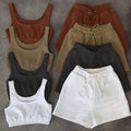 Casual Eco-Friendly Solid Sportswear Two-Piece Sets Women 2021 Crop Top Drawstring Shorts Matching Summer Athleisure Outfits