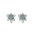 Metal Stud Earrings Blue Drop Glaze Flower with Pear Stone Adding Sweet Temptation