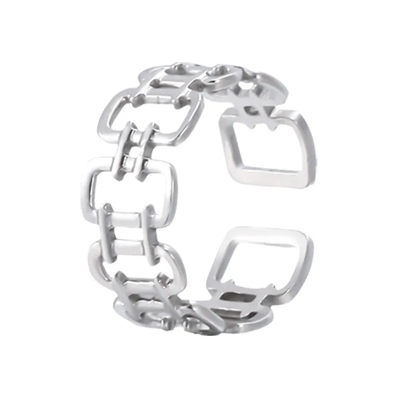 BM Fashion Hollow Stainless Steel Silver Rings Jewelry Women