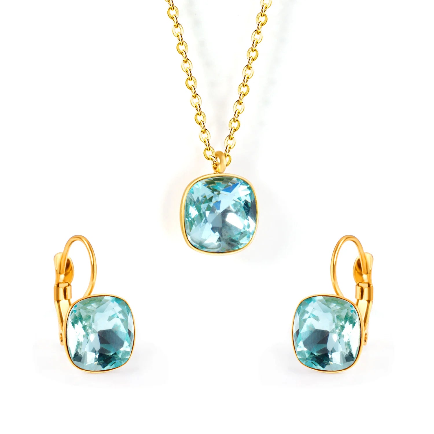 Colorful Zircon Note Jewelry Set Stainless Steel Jewelry Women Earrings and Pendant Statement Gold Jewelry Sets