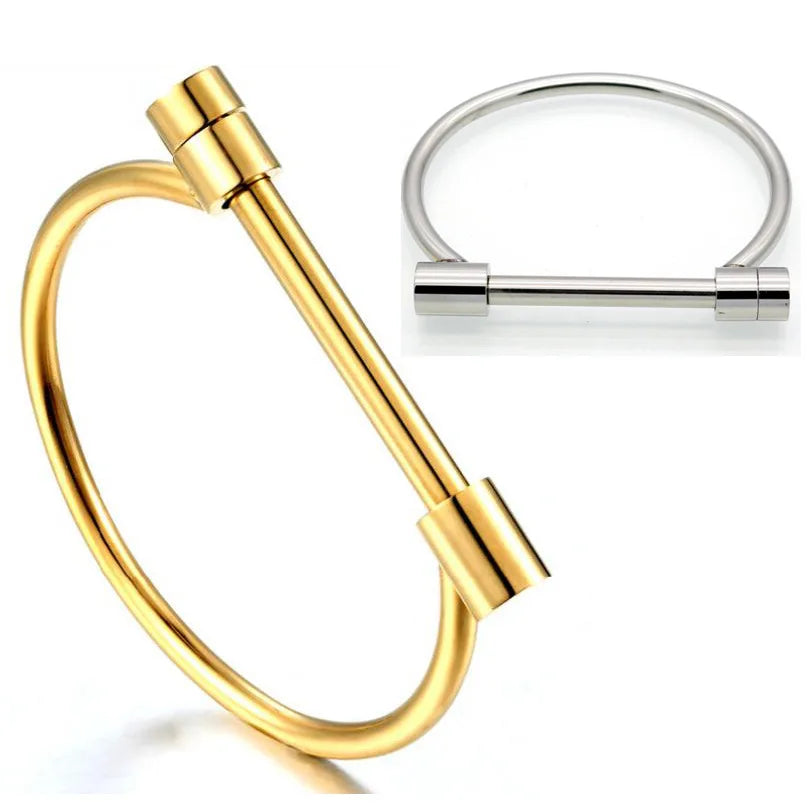 Zhongzhe Jewelry D Shape Bar Screw Bracelets Stainless Steel Shackle Horseshoe Buckle Bracelet Novelty Fashion Bangle Bracelet