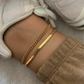 Fashion Women's Minimalist Vintage Jewelry Foot Bracelet 18k Gold Plated Stainless Steel Snake Bone Chain Anklet