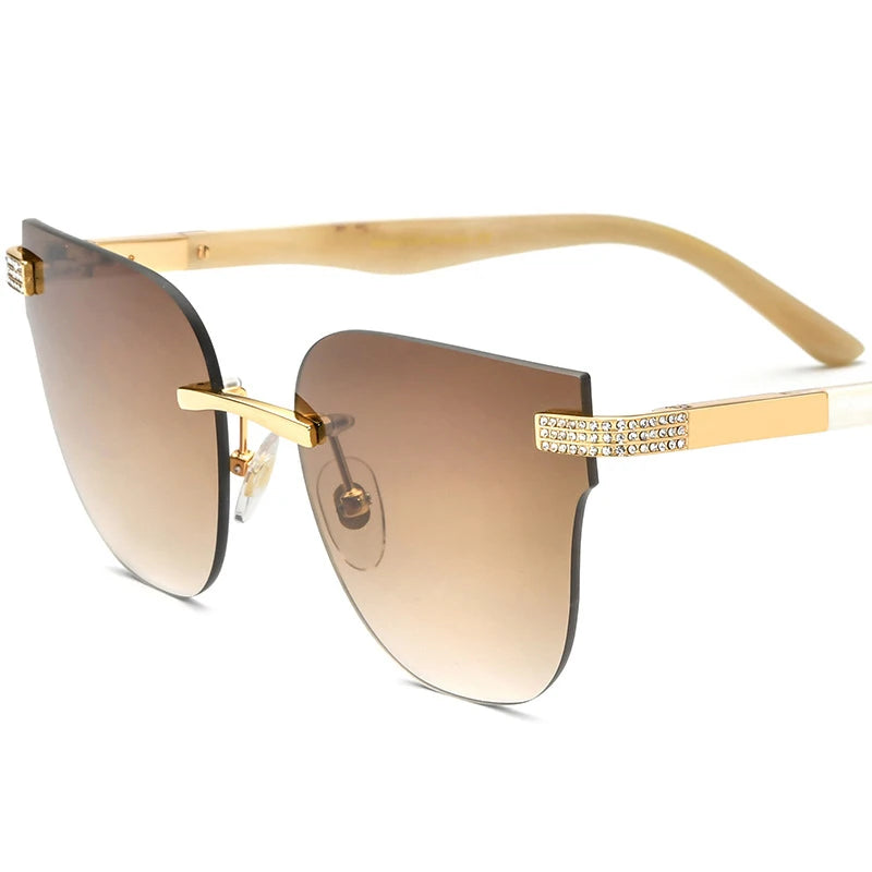 2023 Diamond Bull Horn Naturally Rimless Eyeglass Bulk Green Rimless Glasses Wholesale Competitive Price Nylon Lens Sunglasses