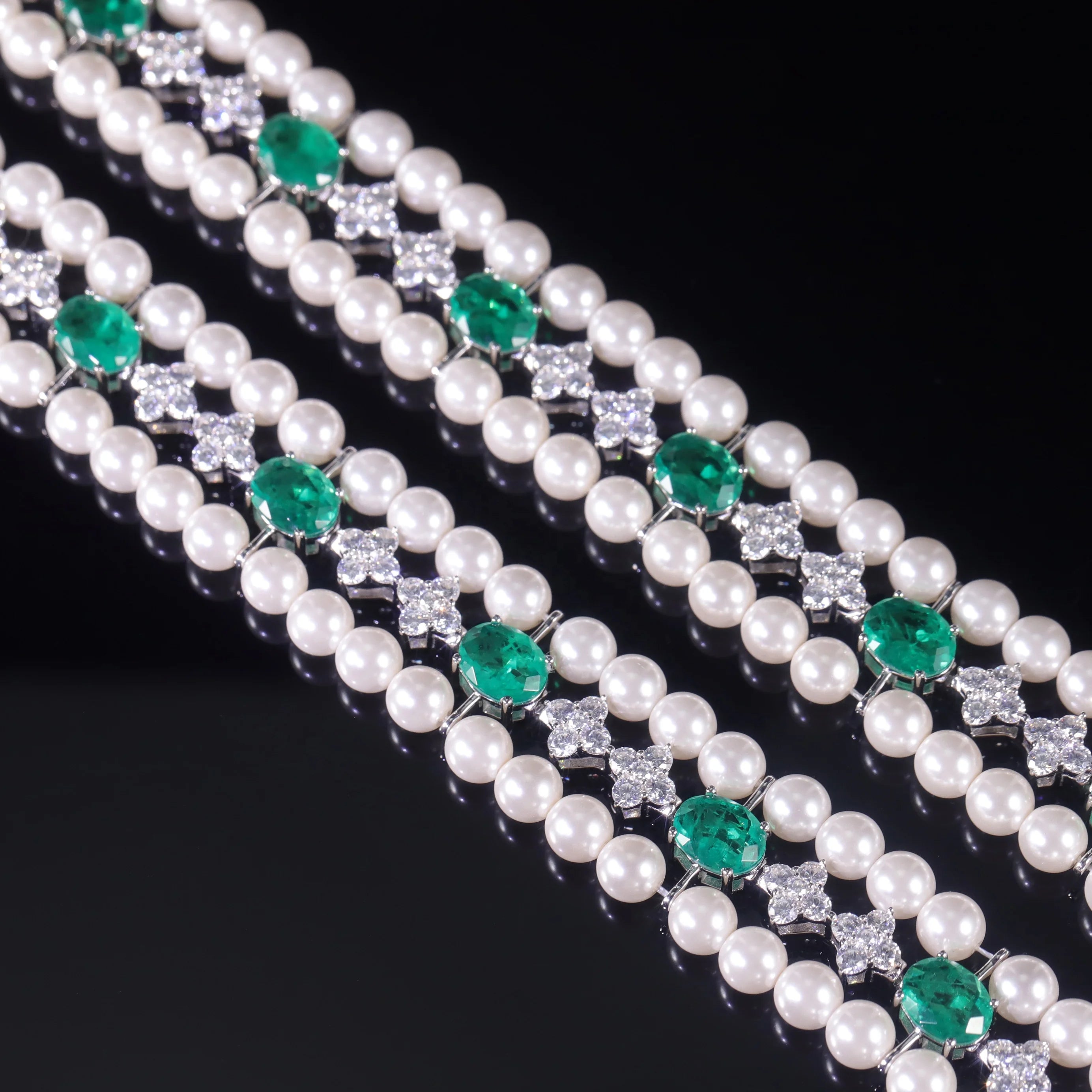 AB067 Abiding Exquisite Imitated White Pearl Emerald White Quartz 925 Silver 3 Row Tennis Bracelet for Ladies at Best Price