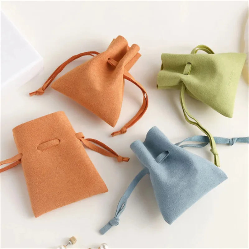 Unique Velvet Fabric Recyclable Jewelry Flip Pouch Bag with Drawstring Closure for Necklace and Earrings Small Bundle