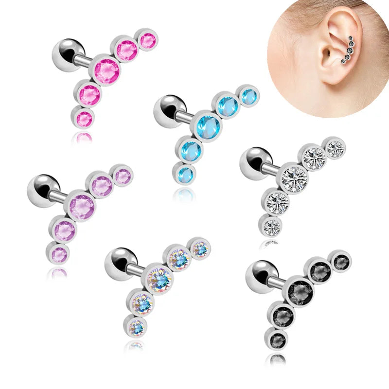 Eco-friendly Stainless Steel Rod Earring Multicolor Earring Single Model 1.2mm Five Diamonds Ear Bone Studs Gifts for Women