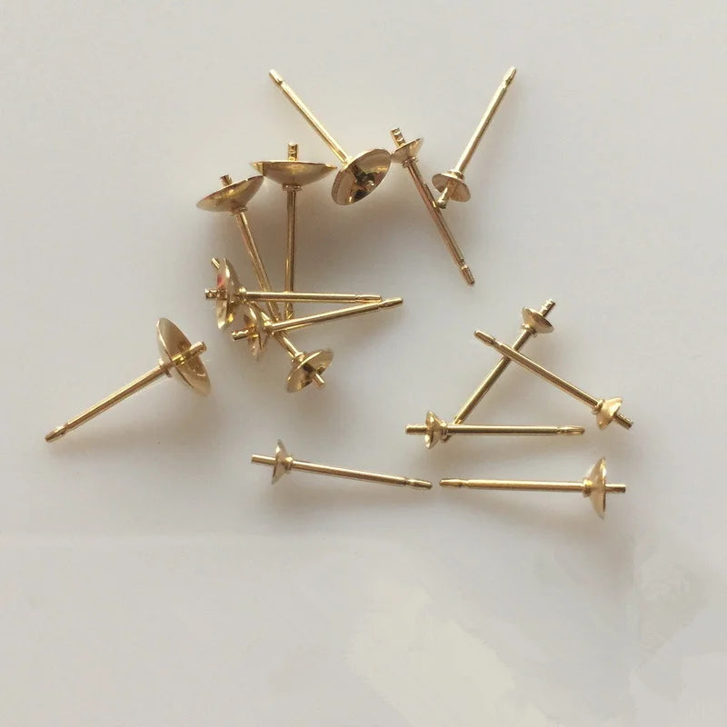 Premium 14K Gold Filled Brass Ear Stud Half Hole Pearl Earring Holder Jewelry Making Finding Accessories
