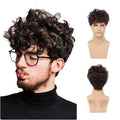 New Arrival Men's Black Color Natural Brown Afro Short Curly Adjustable Size Breathable Synthetic Male Hair Toupee Wigs