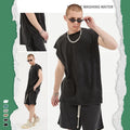 OEM Customize Logo Men's 100% Cotton Jersey Top Heavyweight Sleeveless Tshirts with Extended Neck Oversized Loose Fit Design