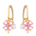 New pink Four-leaf Pearl Earrings French Light Luxury Sweet love Petal Earrings