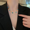Nabest Women Square Turquoise Charm Necklace Bracelet Set 18K Gold Plated Stainless Steel Snake Chain Jewelry Kits