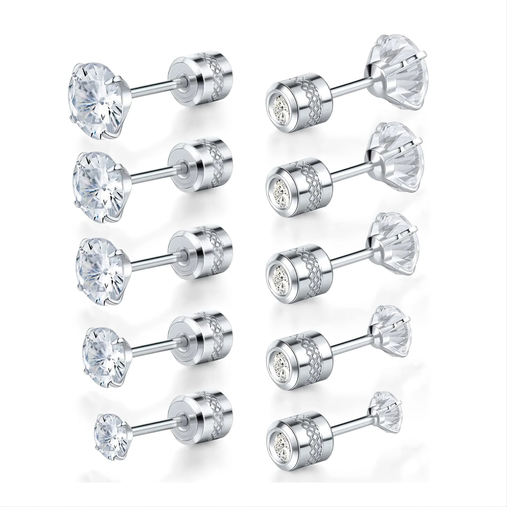 Earrings Screw Bag Square O-ring Stitch 16G Spiral Probe Sensitive Ear Low Toleration Stainless Steel Earring Set