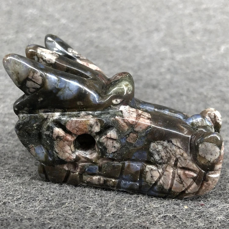 DIY Wholesale all kinds of color hand carved custom size natural blue labradorite crystal dragon head bone