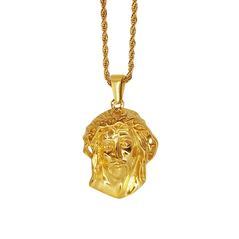 Creative 35mm Jesus Head Necklace Christian Religious Jewelry Stainless Steel Men Gold Jesus Pendant Necklace