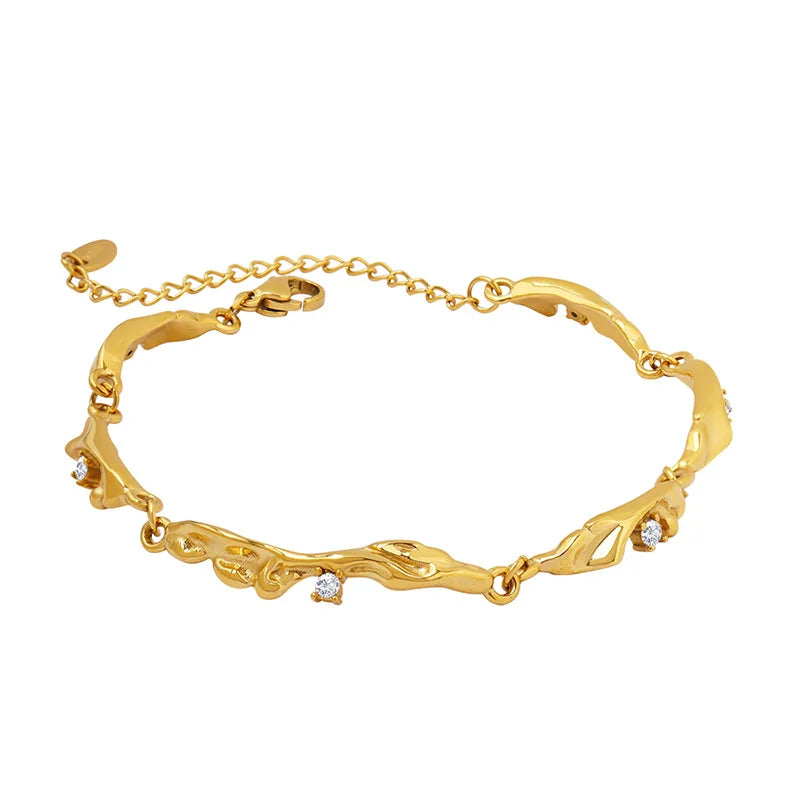 Unique Design Simple Fashion Geometric Jewelry Adjustable Stainless Steel Gold Plated Zircon Women Luxury Christmas  Bracelet